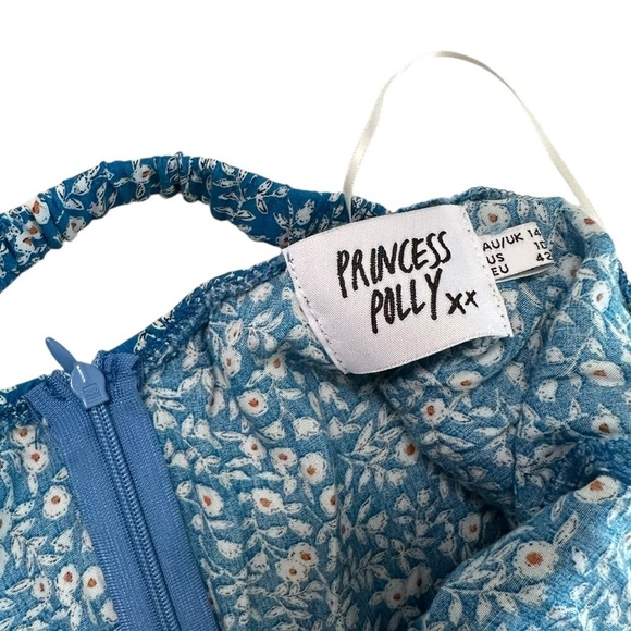 Princess Polly Georgia Blue Flroal Print Open Back Side Slit Midi Dress Size 10 - Picture 13 of 17
